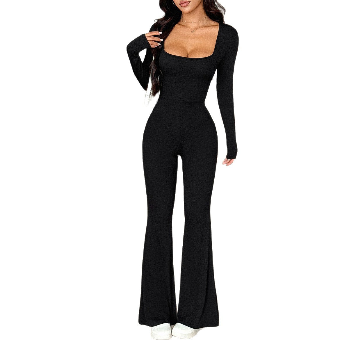 Yoga Style Long Sleeve Wide Leg Jumpsuit
